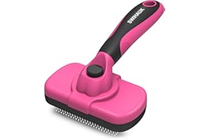 Swihauk Self Cleaning Slicker Brush for Dogs & Cats - Skin Friendly Grooming, Deshedding, Hair Removal for Puppies & Long/Short Haired Pets, Pet Supplies Accessory, Pink