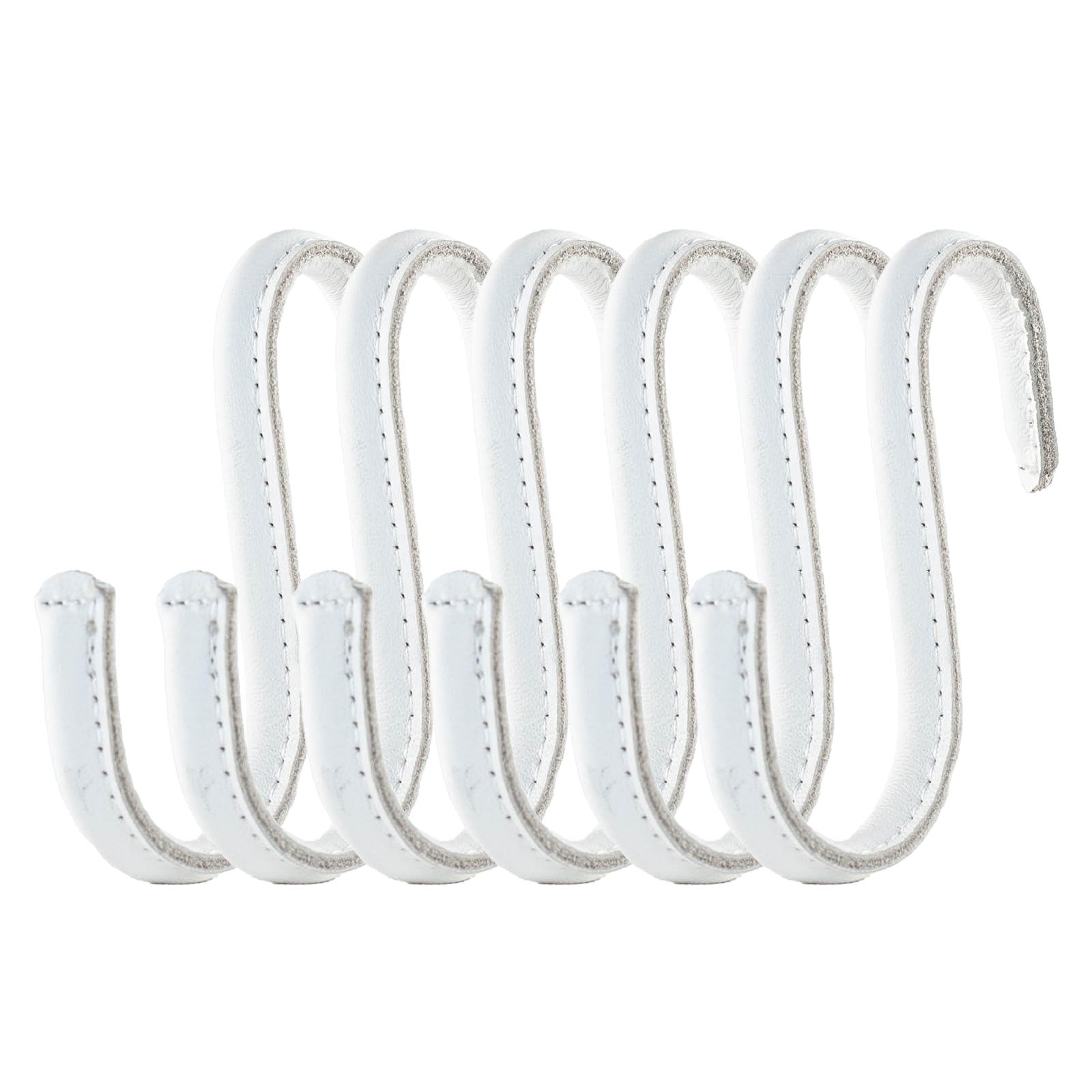 Brute Strength - S Shaped Hooks Wrapped in Full Grain Leather - 6 pcs - White White - 10 cm Stainless Steel Metal Hangers Hanging Hooks for Kitchen, Work Shop, Bathroom