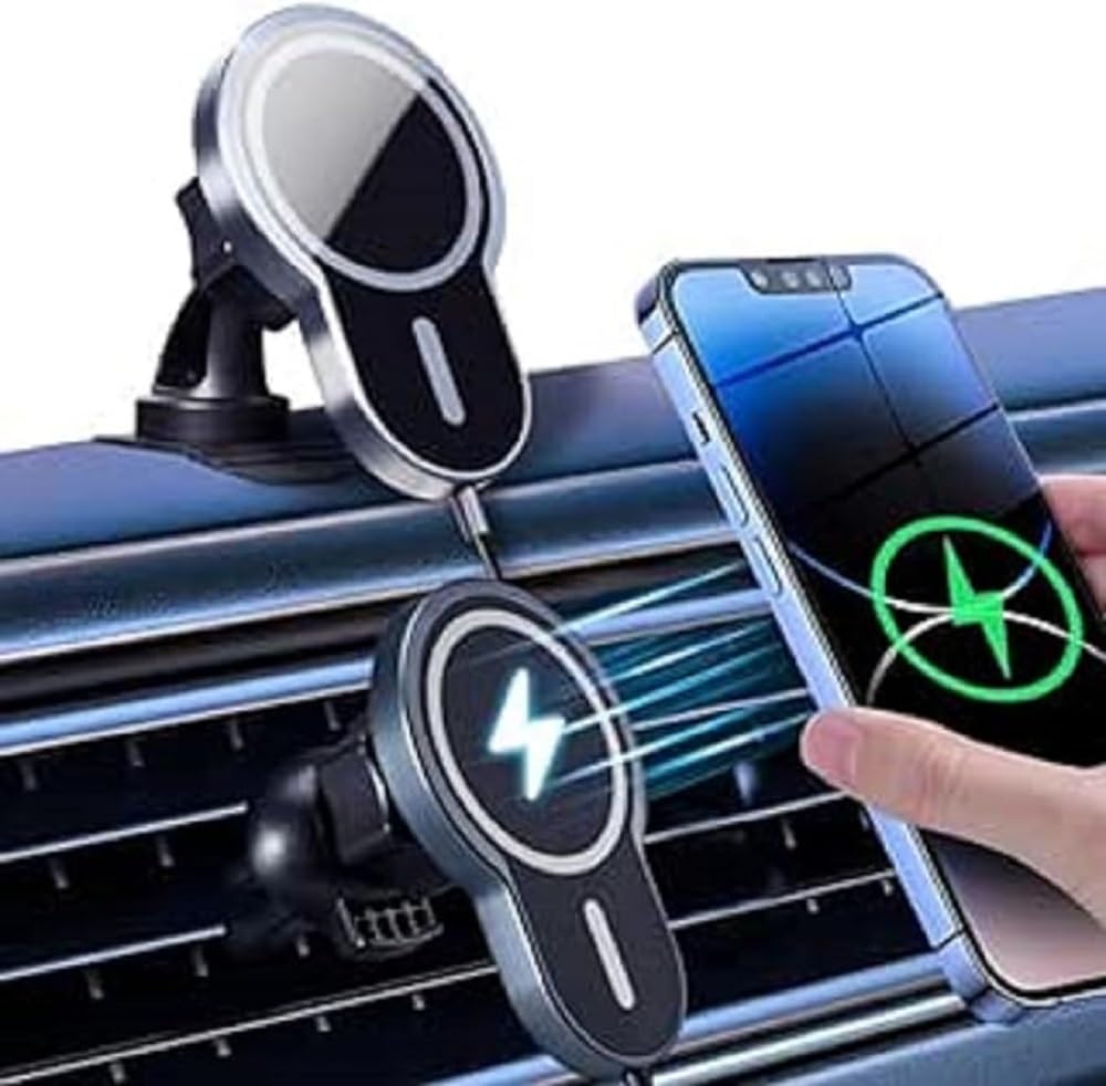 Carehabi Inductive Charging Station Car Black 360° Rotating Car Mount 15 W Car Inductive Charging for iPhone 15/14/13 Huawei XiaoMi etc
