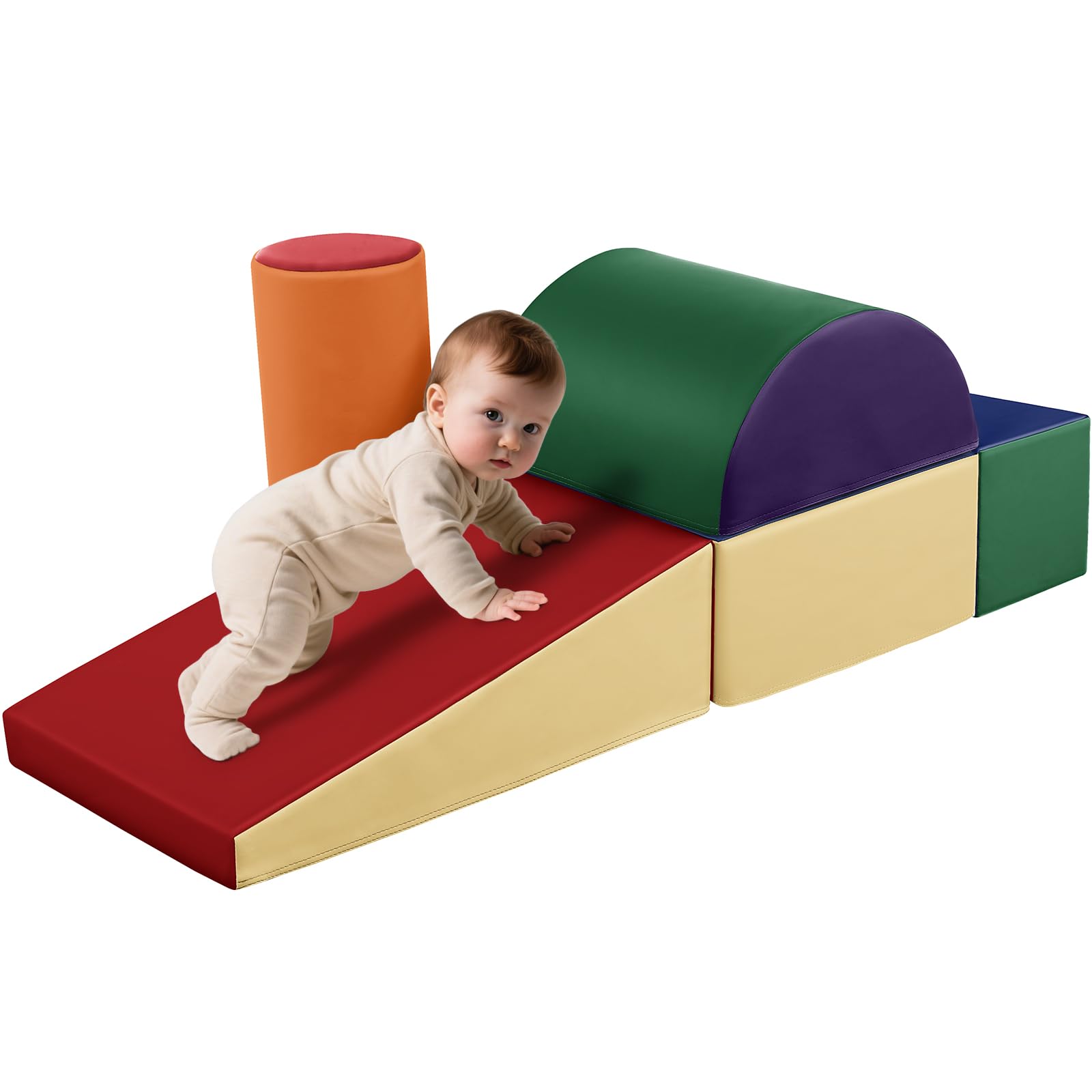 Wilwolfer Indoor Soft Play Equipment for Toddlers: 5 PCS PU Leather Baby Soft Play Set for Climbing and Crawling - Foam Blocks Toys Cylinder Set for Kids Motor Development