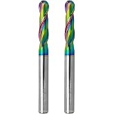WEXWE Tools Extra Long Ball Nose Carbide End Mill, DLC Coating, CNC Cutting Tools for Aluminum and Wood Cutting, 3D Carving &amp; Engraving. 2 Flute Router Bits，1/4 Shank (1/4-4" 2pcs)