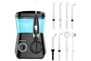 TUREWELL Water Flossing Oral Irrigator, 600ML Dental Water Teeth Cleaner 10 Adjustable Pressure, Electric Oral Flosser for Teeth/Braces, 8 Water Jet Tips for Family (Black)