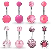 Hoeudjo Belly Button Ring Surgical Steel Belly Rings for Women Pink Belly Button Piercing 14G Navel Piercing Jewelry Bar Length 10mm(3/8")