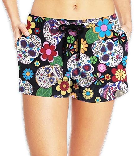 LWI DIW Funky Sugar Skull Womens Quick Dry Lightweight Shorts Swim Trunks Beach Board Shorts