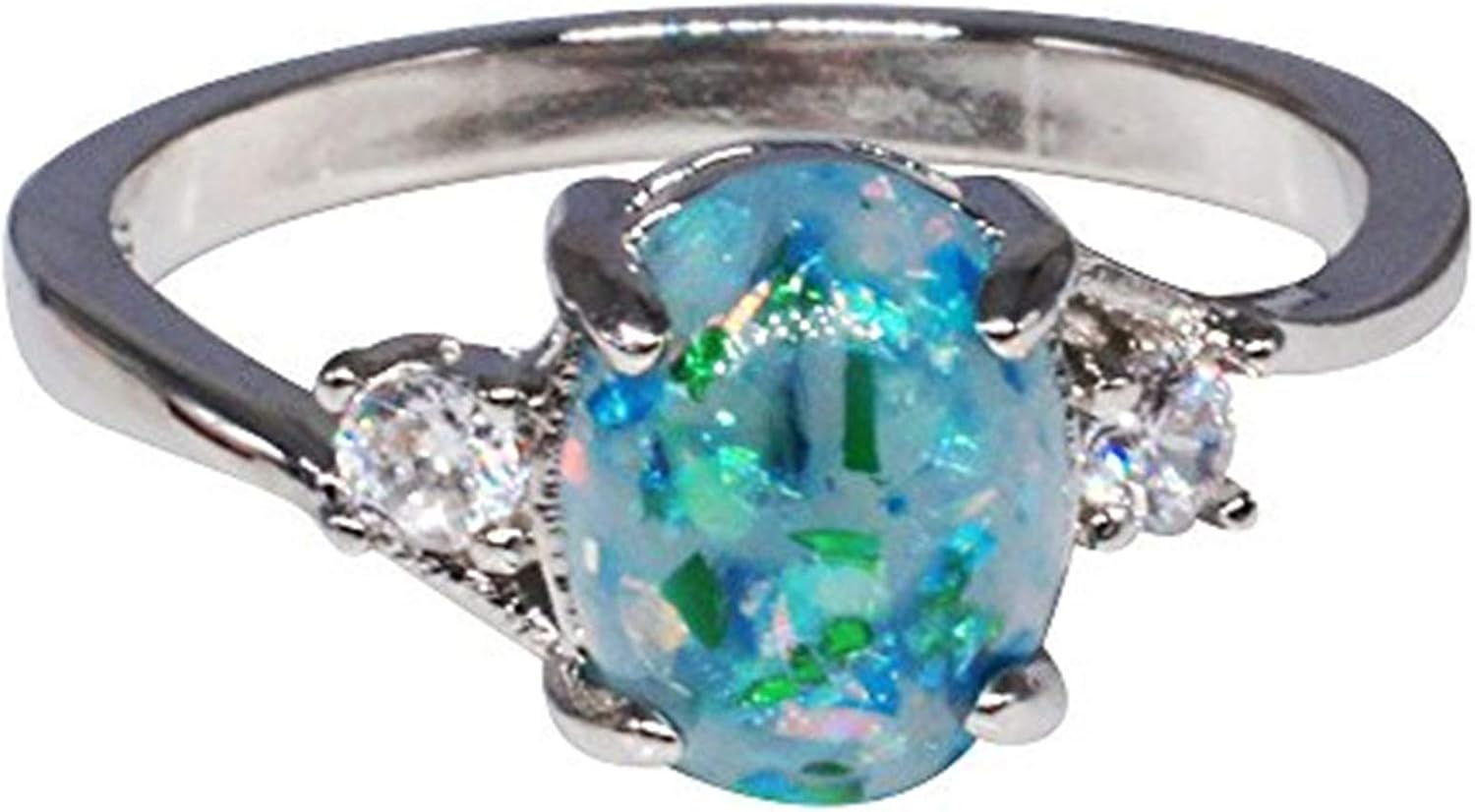 BESSKY Hypoallergenic Women's Exquisite Rings Band Diamond Opal Oval Cut Round Personalized Ring