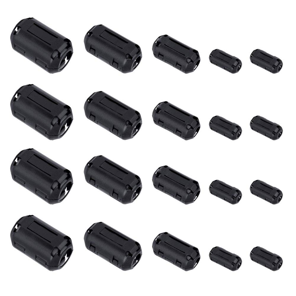KLYNGTSK 20 PCS Clip-on Ferrite Ring Core Anti-Interference RFI EMI Noise Suppressor Cable Clip High-Frequency Noise Filter Cable Ring for USB Data Loudspeaker Cable (3/5/7/9/13mm)