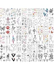 Yazhiji 60 Sheets Tiny Waterproof Temporary Tattoos, Moon Stars Constellations Music Compass Anchor Words Lines Flowers for Kids Adults Men and Women