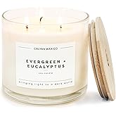 Calyan Wax Co. Evergreen & Eucalyptus 3 Wick Scented Candle - 43 Hour Burn - Luxury 3 Wick Soy Candles - Non Toxic Soy Wax Candles - Long Lasting Large Glass Jar Candle for Home - 14.9oz