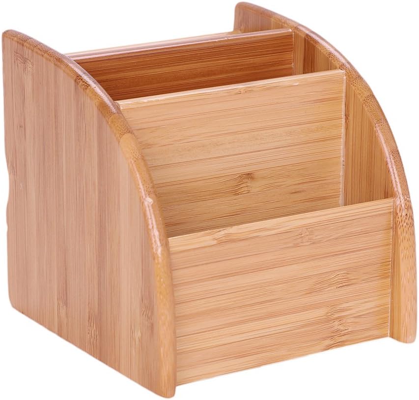 LONTG Remote Control Holder Stand Bamboo Desktop Storage Box Caddy Tidy Desktop Organiser Desk Pen Pot Holder with 4 Compartments for TV Remotes Makeup Brushes Pencils Smartphone and More Small Items - Image 3