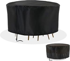 Aidetech Patio Furniture Set Covers, Windproof Anti-UV Round Patio Dining Table and Chairs Set Cover, Rattan Dinning Table, Sectional Cover fits for 4 Seater