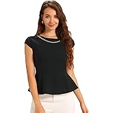 Allegra K Dressy Peplum Tops for Women Round Neck Cap Sleeve Elegant Work Blouse