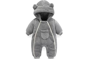 UVIPC Newborn Baby Bear Onesie Baby Fleece Snowsuit Jumpsuit Warm Hooded Outfits Double Line Design