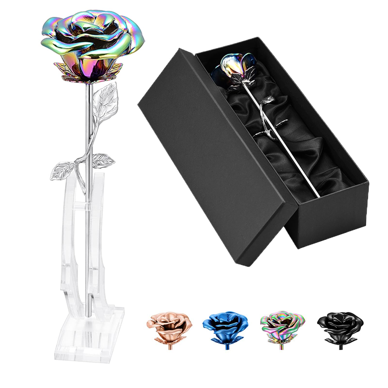 QGJNSGC Rose Flower Keepsake Urn for Human & Pet Ashes - Memorial Locket with Long Stem & Colorful Roseflower Ornaments