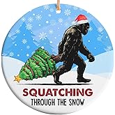 Rigufu 2025 Christmas Ornament – Funny Bigfoot “Squatching Through The Snow” Ornament, Sasquatch Lover Holiday Gag Xmas Tree Decoration
