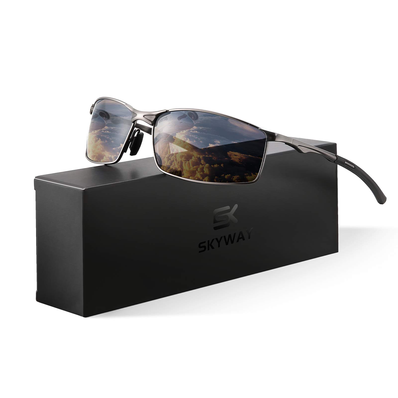 SKYWAY Mens Sunglasses Polarized for Outdoor Sports Metal Frame Cycling Glasses UV400 Protection, Anti Glare, Reduce Eye Fatigue,Gun Frame/Black Lens — image 1