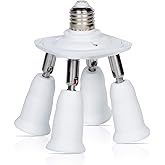 Simba Lighting E26 Light Bulb Socket Adapter Splitter to 4 Heads White Finish with Fully Adjustable Angles for Wide Coverage,