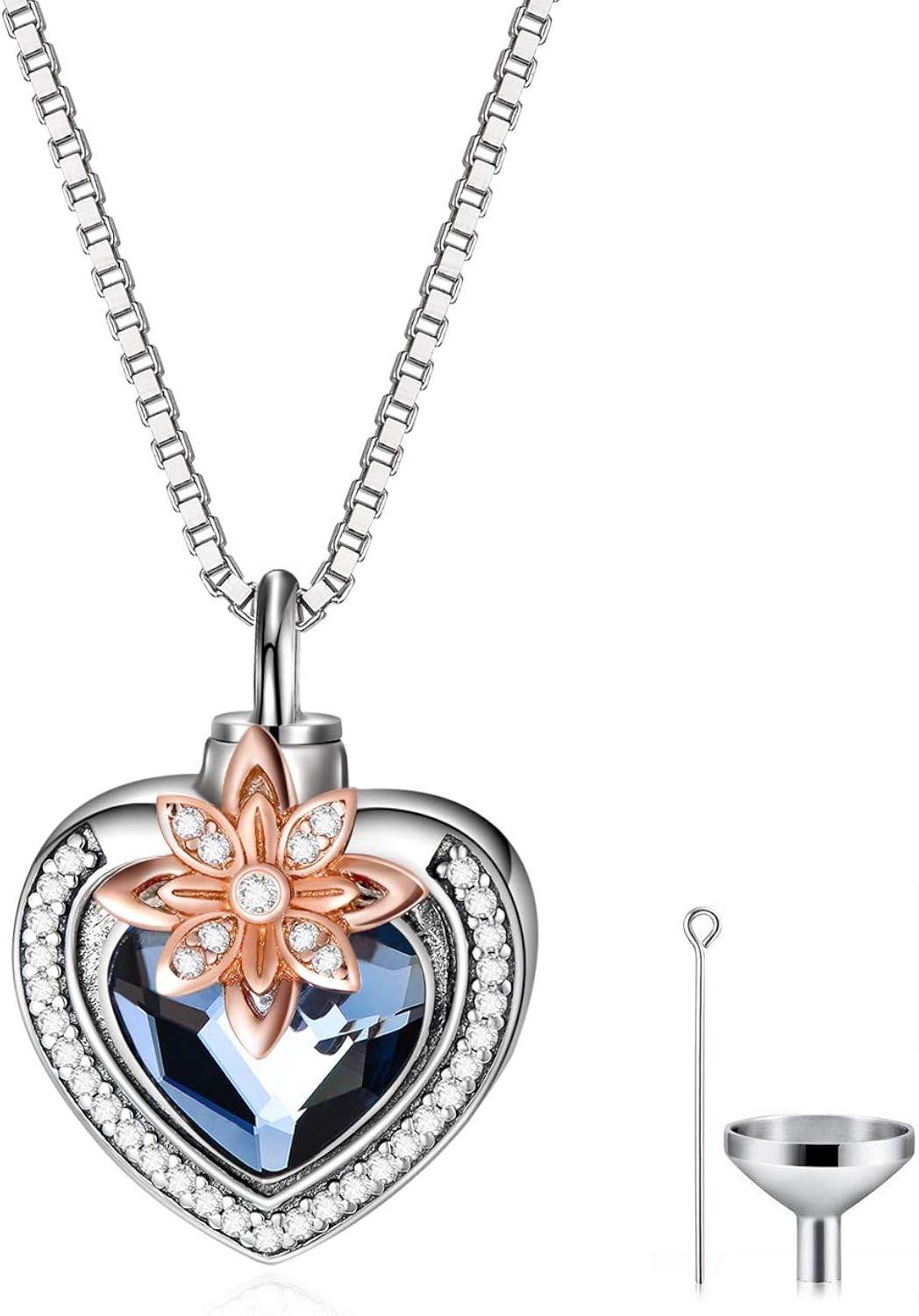 AOBOCO Sterling Silver Crystal Pendant Necklace - 18 Inch Women's Jewelry