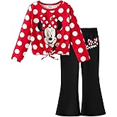 DISNEY Frozen Princess Minnie Stitch Girl Clothes Long Sleeve Knot Front Sweatshirt Flare Pants Fall 2 Piece Outfit 2-9Y