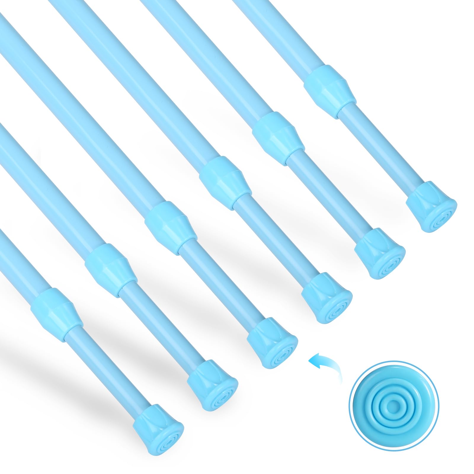 Goowin 6 Pcs Tension Rod, 40-70cm Tension Curtain Rod, No Drilling Rustproof Spring Small Tension Rod, Adjustable Tension Rods for Closet, Kitchen, Cupboard, Wardrobe, Bookshelf (Blue)