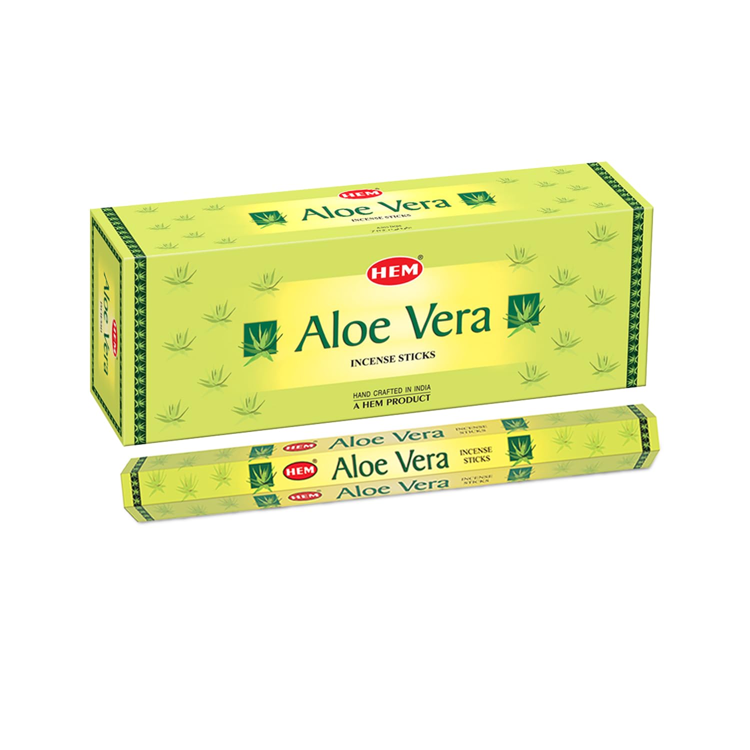 Ismoketime Original HEM Aloe Vera Incense Sticks 6 Packs (Full Box) Total 120 Sticks + 1 Free Wooden Incense Stick Holder With Brass Inlay