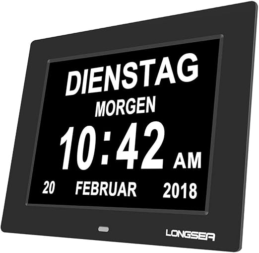 Longsea Calendrier Reveil Horloge Numerique Avec Date Jour Et Heure Avec 8 Alarmes Horloge D Alzheimer Jour Non Abregee Et Pour Alzheimer Les Seniors Et Les Enfants Auto Dimming 8pouces Noir Amazon Fr
