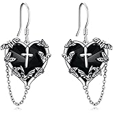Halloween Earrings for Women 925 Sterling Silver Pumpkin Bat Black Cat Cross Dangle Earrings Hypoallergenic Halloween Jewelry Gifts for Her