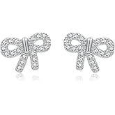 SLUYNZ 925 Sterling Silver CZ Bow Stud Earrings for Women Teens Small Bowknot Stud Earrings