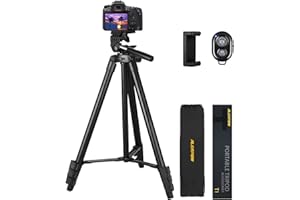 ALEAPOW T1 53" Camera Tripod, Phone Tripod Stand with Remote Shutter, Universal Clip and Carry Bag, Perfect for Live Stream/Photography/Video Recording/Travel Record, Max Load 6.6LB