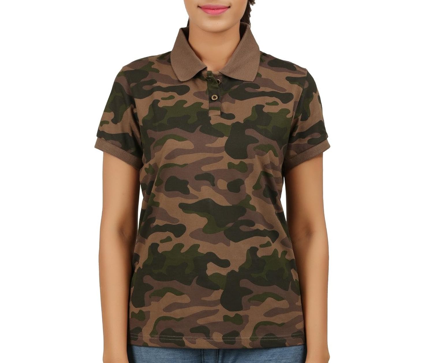 clifton womens army printed half sleeve collar polo-walnut