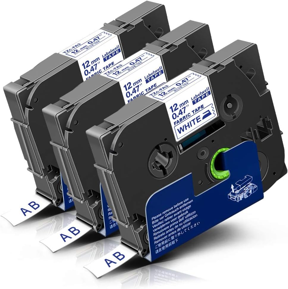 Label Compatible Label Replacement for Brother Fabric Tape Tze-FA3 TZeFA3 TZc FA3 Blue on White Labelling Cassette for Brother PT H101C H110 H105 2030VP P750W E100 H101GB, 12mm x 3m, 3-Pack
