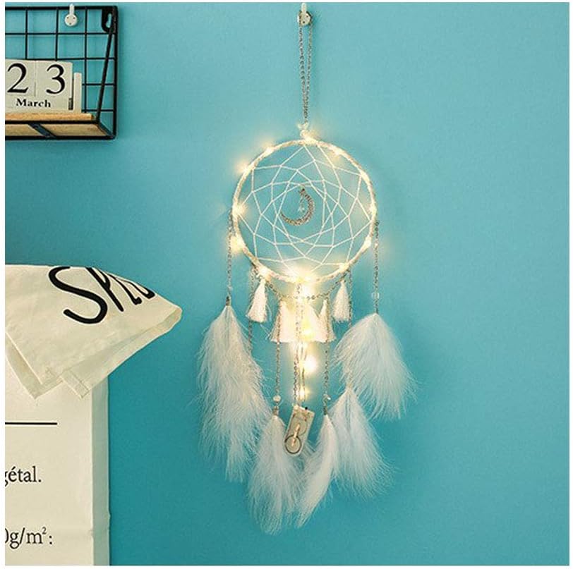 Lookathot Dream Catchers Handmade Dreamcatcher Feather with Light for Home Wall Hanging Wedding Decorations Car Ornament Craft Gift Bag Package (Style10(White Tassel with Light))