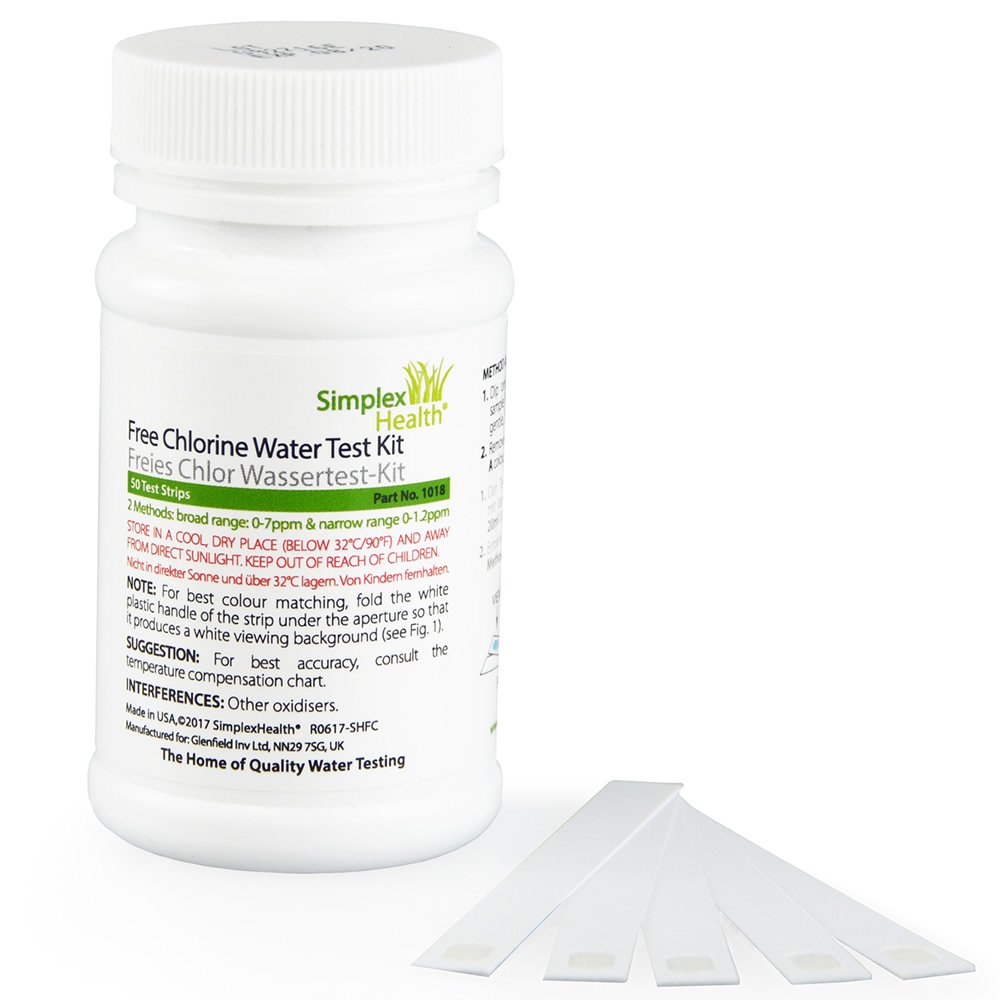 SimplexHealth Free Chlorine Water Test Strips 0-7 ppm – 50 Precision Test Strips for Fresh Water, Taps, Wells, Ponds & Filtration – Fast & Accurate Dip-Wait-Read Quality Testing