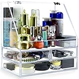 4mm Acrylic Makeup Organizer with Lid,Clear Bathroom Vanity Organizer with 3 Drawer,Jewelry Holder Box to Tidy Your Cosmetics,Brush tools,Skin Care - NEWCREA