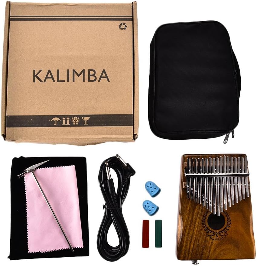 Besteffie 17 Key EQ Kalimba Thumb Piano Acacia - Thumb Piano Link Speaker Electric Pickup with Bag Cable