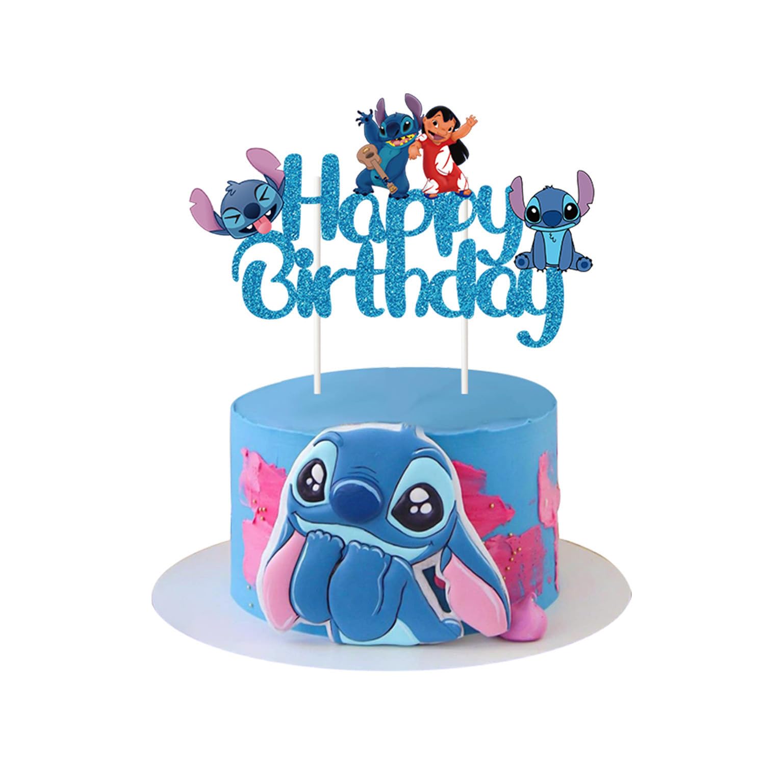 Blue Cake Topper, Glitter Happy Birthday Cake Decorations, Boys Girls Cute Cartoon Theme Party Supplies