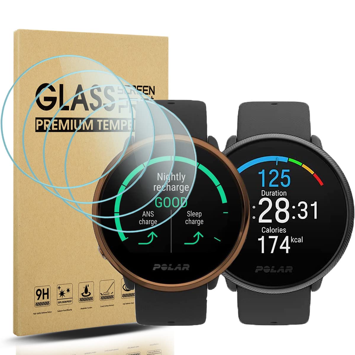 Diruite 4-Pack for Polar Ignite Tempered Glass Screen Protector HD Glass Screen Protector for Polar Ignite Intelligent Watch [Anti-Scratch] [Anti-Oil] [No Bubble-Free]