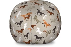 Ambesonne Horses Storage Toy Bag Chair, Abstract Stallions Simple Design Animals Galloping Curvet Illustration, Stuffed Animal Organizer Washable Bag, Large Size, Taupe Black