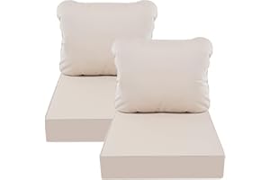 AAAAAcessories Outdoor Deep Seat Cushions, Waterproof, Fade-Resistant Patio Furniture Replacement Cushions, 24" x 24" x 5", Set of 2, Khaki Beige