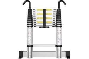ARCHOM Telescoping Ladder with Hooks 9.5 FT - Aluminum Telescopic Ladder with Stabilizer - Retractable Extension Ladders for Home Loft Roof RV Work with EN131 Certification - 330lbs Max Capacity