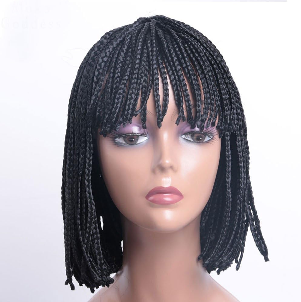 12inch Natural Black Bob Wig Short braids wig Synthetic Wigs for Black Women