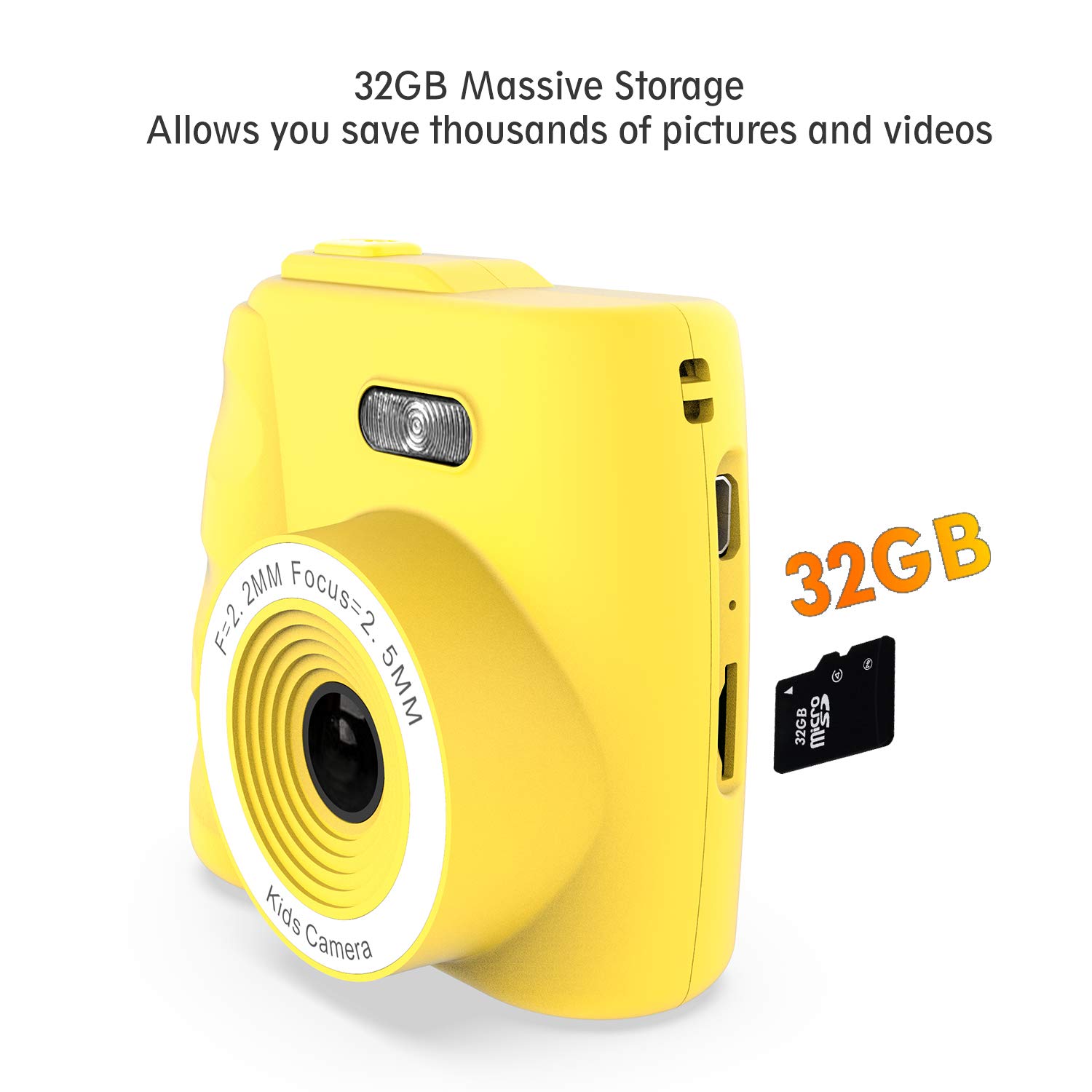 Winnovo Macchina Fotografica per Bambini P10 2 Pollici Digitale Portatile Fotocamera for Kids Girls, Mini Videocamera 5MP /con Scheda SD da 32GB (Giallo)