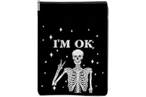 CSHVJ Funny Skull Gothic Book Sleeve Book Lovers Gifts Spooky Skeleton Book Cover Book Protector with Zipper and Front Pocket Book Pouch Book Accessories Bookish Gifts Goth Gifts for Women Readers Friends