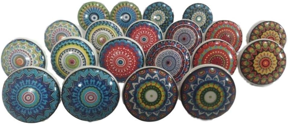 JGARTS Mix Colorful Rare Vinatge Look Mixed Round Flower Shape Ceramic Pottery Door knobs Cabinet Handle Cupboard Pulls Drawer Puller knob (10)