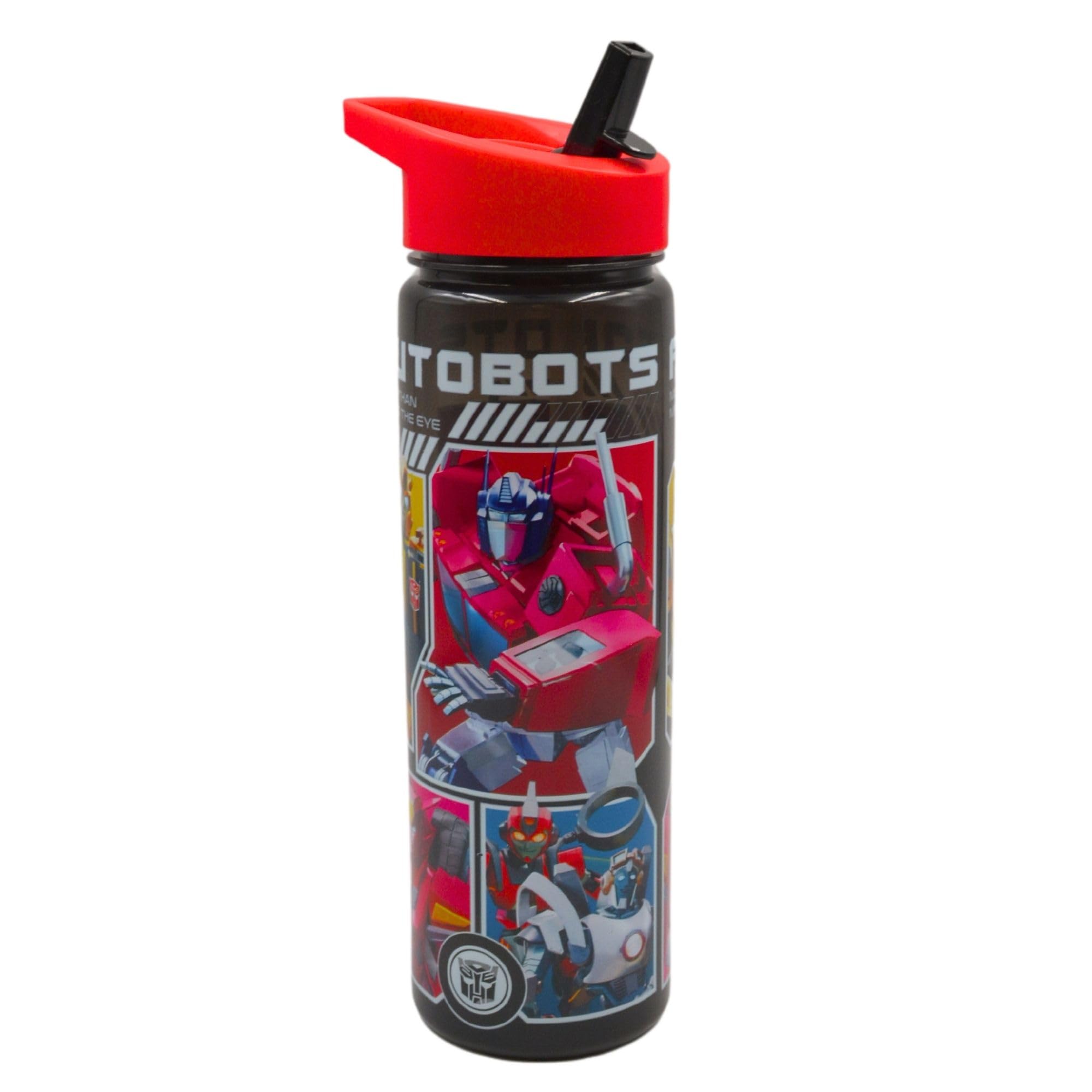 Hox Transformers Reusable BPA free Kids Water Bottle with built in Carry Loop, Straw and Screw Lid - 600ml