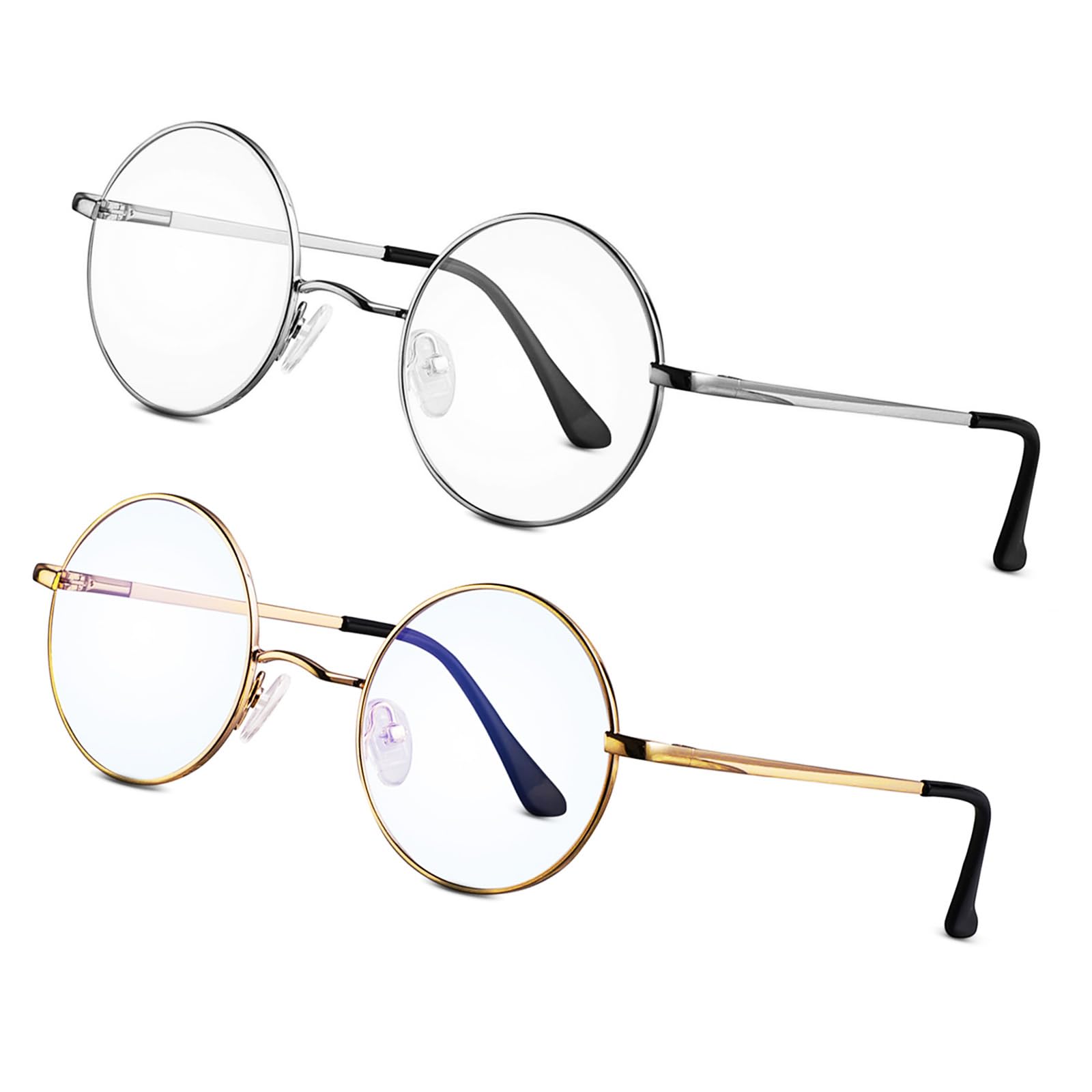 Photo 1 of Brigtlaiff Blue Light Blocking Glasses for Men Women, Computer Gaming TV Glasses Anti Eyestrain with Round Metal Frame (Silver+Gold,Pack of 2)