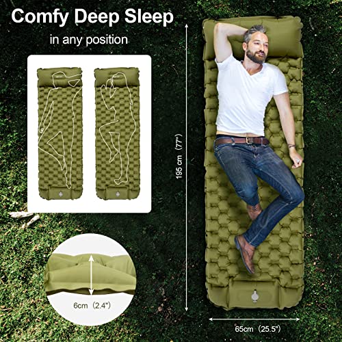 Night Cat Sleeping Air Pad with Pillow Inflatble Mat Mattress Bed for Camping Backpacking Hiking Traveling 195×65 cm
