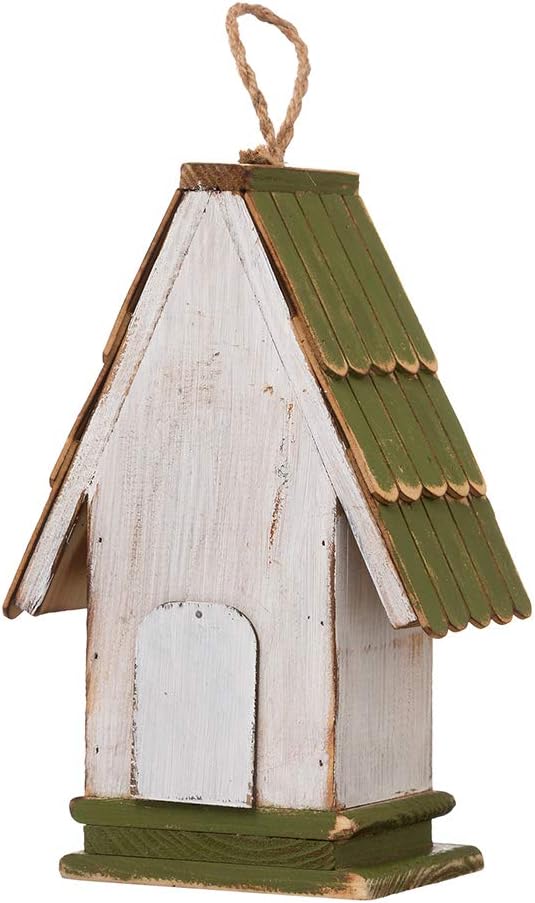 Glitzhome 10.75" H Wood Green Roof Garden Birdhouse Hand Painted Hanging Distressed Bird House : Garden & Outdoor