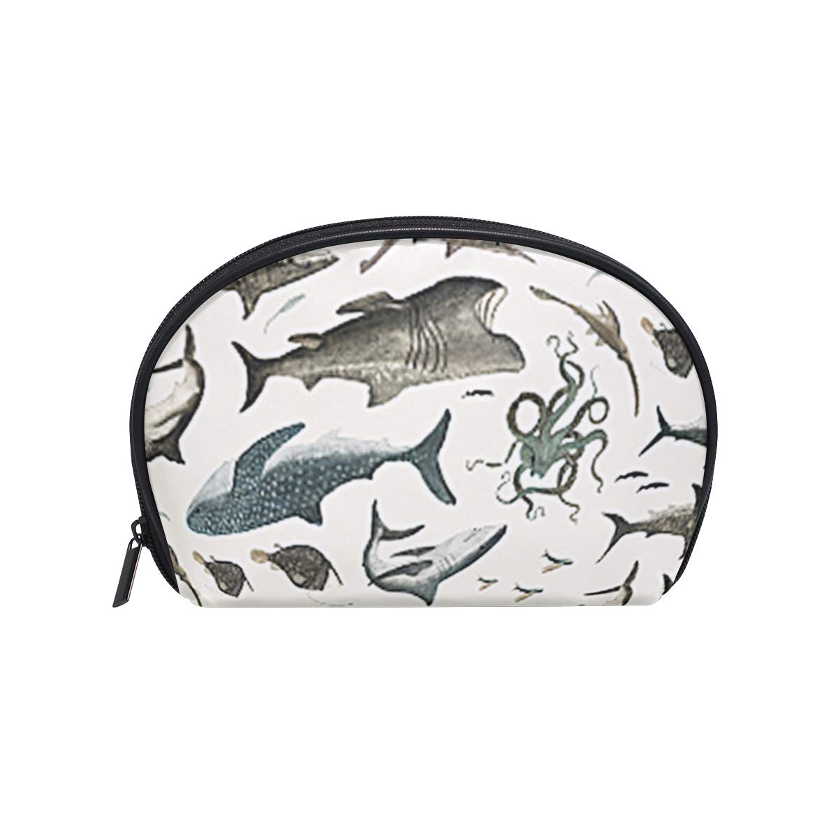 Shark Octopus Whale Womens Half Moon Cosmetic Bag Makeup Pouch Shell Toiletry Kits