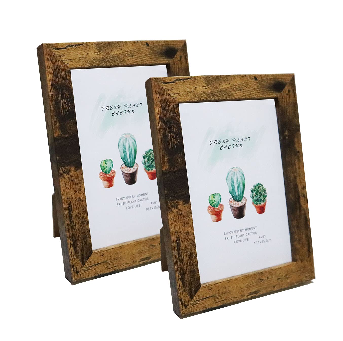 6x4 Inch Rustic Wood Photo Frame Brown Picture frames with Clear Glass Front for Tabletop or Wall Display 2 Packs — image 1