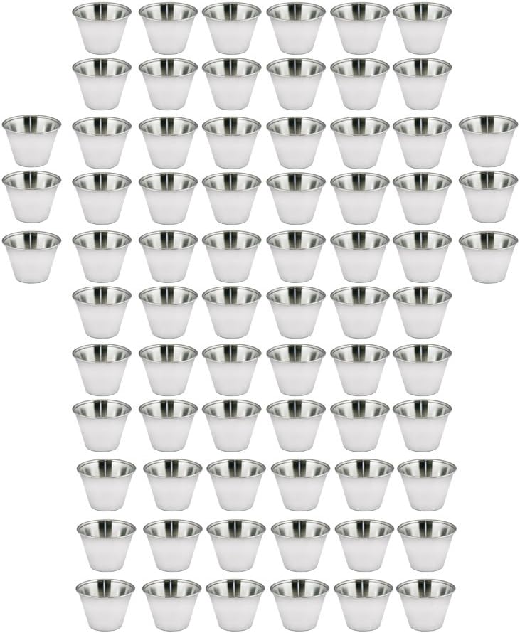 Kosma Set of 72 Stainless Steel Condiment Cups | Pots Dish | Sauce Cup | Sauce Salad Dressing Cups - 2.5 oz/70 ml